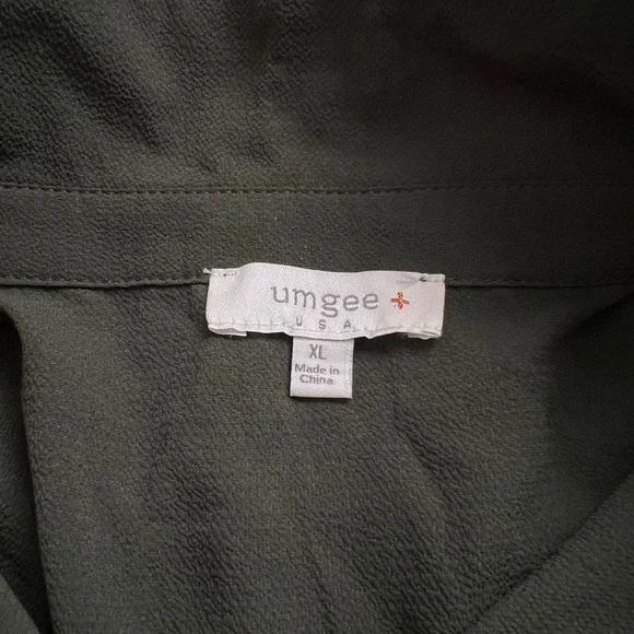 Umgee XL Olive Green Maxi Dress Ruffle Short Sleeve Tiered Casual Boho Flowy - Picture 3 of 7